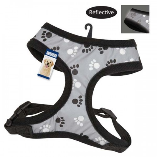 Casual Canine Reflective Pawprint Harnesses Medium Black