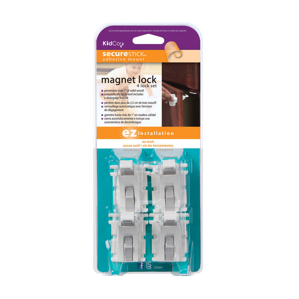 Kidco Magnet Lock and Key Adhesive Mount 4 Locks and Key White