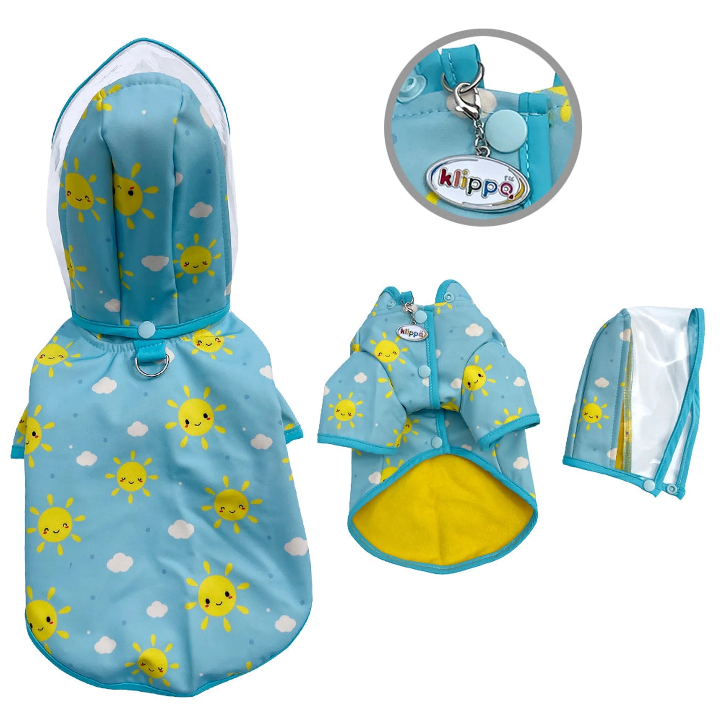 Clear View Happy Sunshine Raincoat with Fleece Lining and Detachable Hood, Blue, L