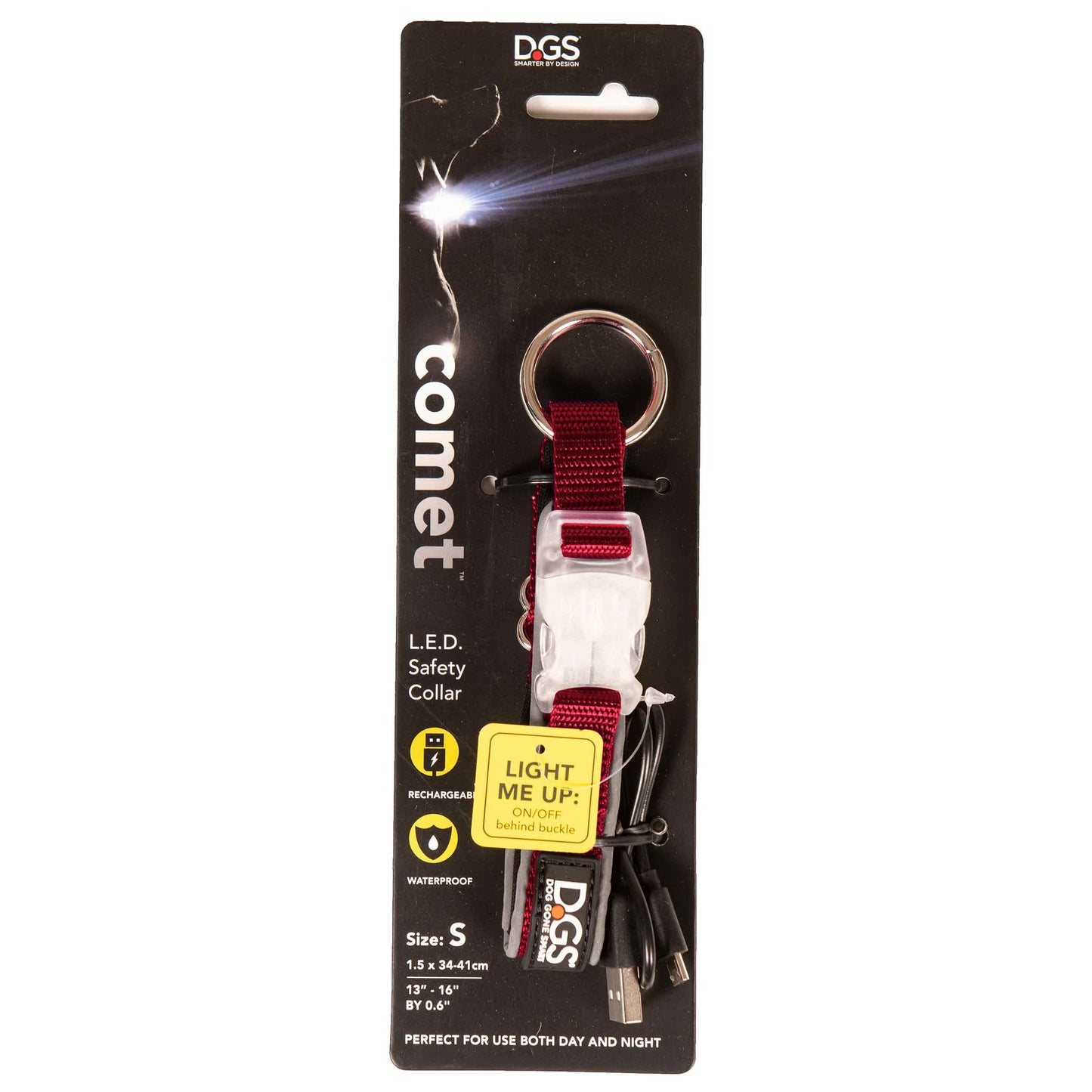 DGS Comet Rechargeable Light Up Dog Collar Small Red