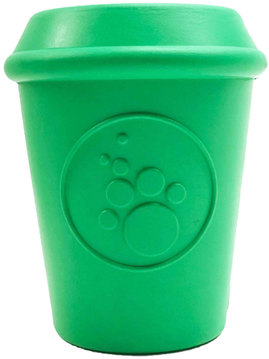 Coffee Cup Durable Rubber Chew Toy and Treat Dispenser, Medium, Green