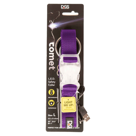 DGS Comet Rechargeable Light Up Dog Collar Large Purple