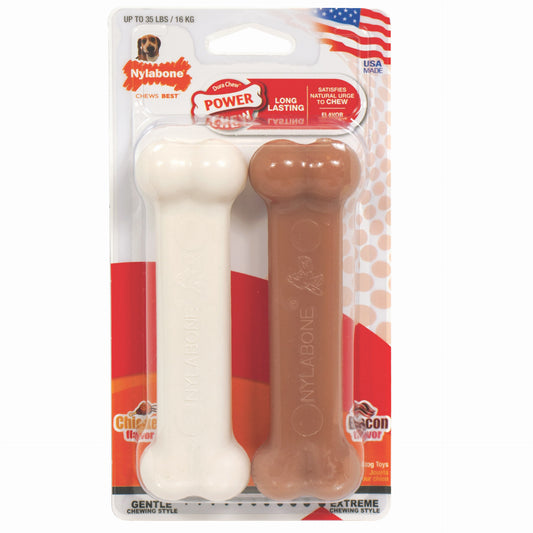 Nylabone Power Chew Bacon and Chicken Dog Toy 2 pack Wolf