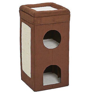 Midwest Curious Cat Cube Condo Brown Suede 14.60" x 14.72" x 30.39"