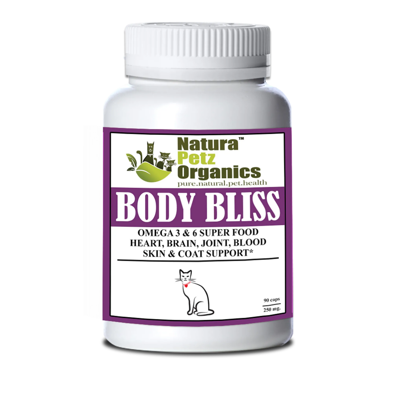 Body Bliss - Omega 3 & 6 Food + Heart, Brain Joint, Blood & Coat, Cat / 90 caps/ 250 mg/ Size 3