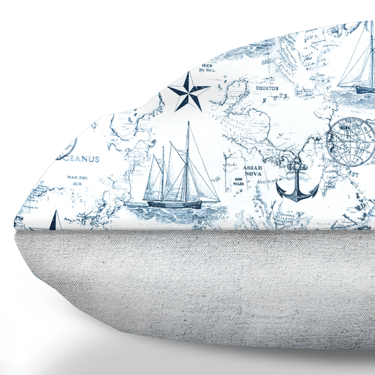 Carta Marina Light Vintage Nautical Toile Dog Cushion, Large