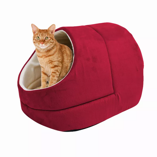 GOOPAWS Cat Cave for Cat and Warming Burrow Cat Bed, 18" x14" x12", Burgundy