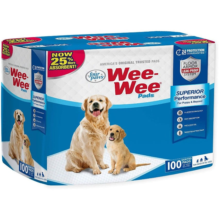 Four Paws Wee Wee Pads Floor Armor Leak-Proof System Dogs/Puppies, 100 ct (bag)