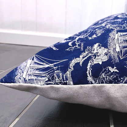 Carta Marina Navy Vintage Nautical Toile Duvet-style Dog Bed, Large