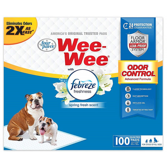 Four Paws Wee Wee Odor Control Pads with Fabreze Freshness, 100 ct