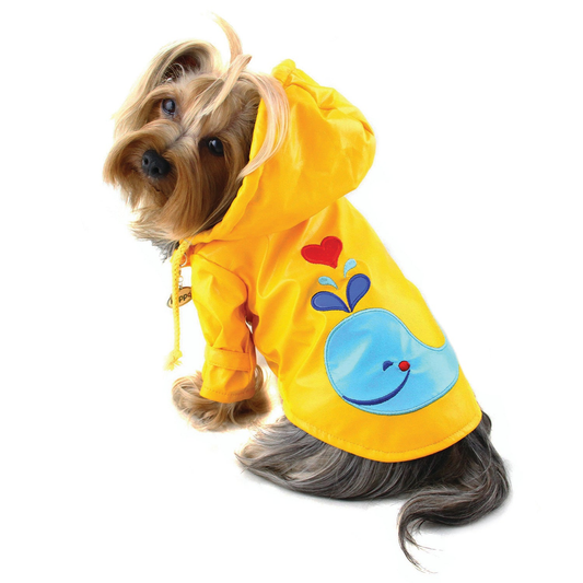 Splashing Whale Raincoat with Cotton Lining, M, Yellow