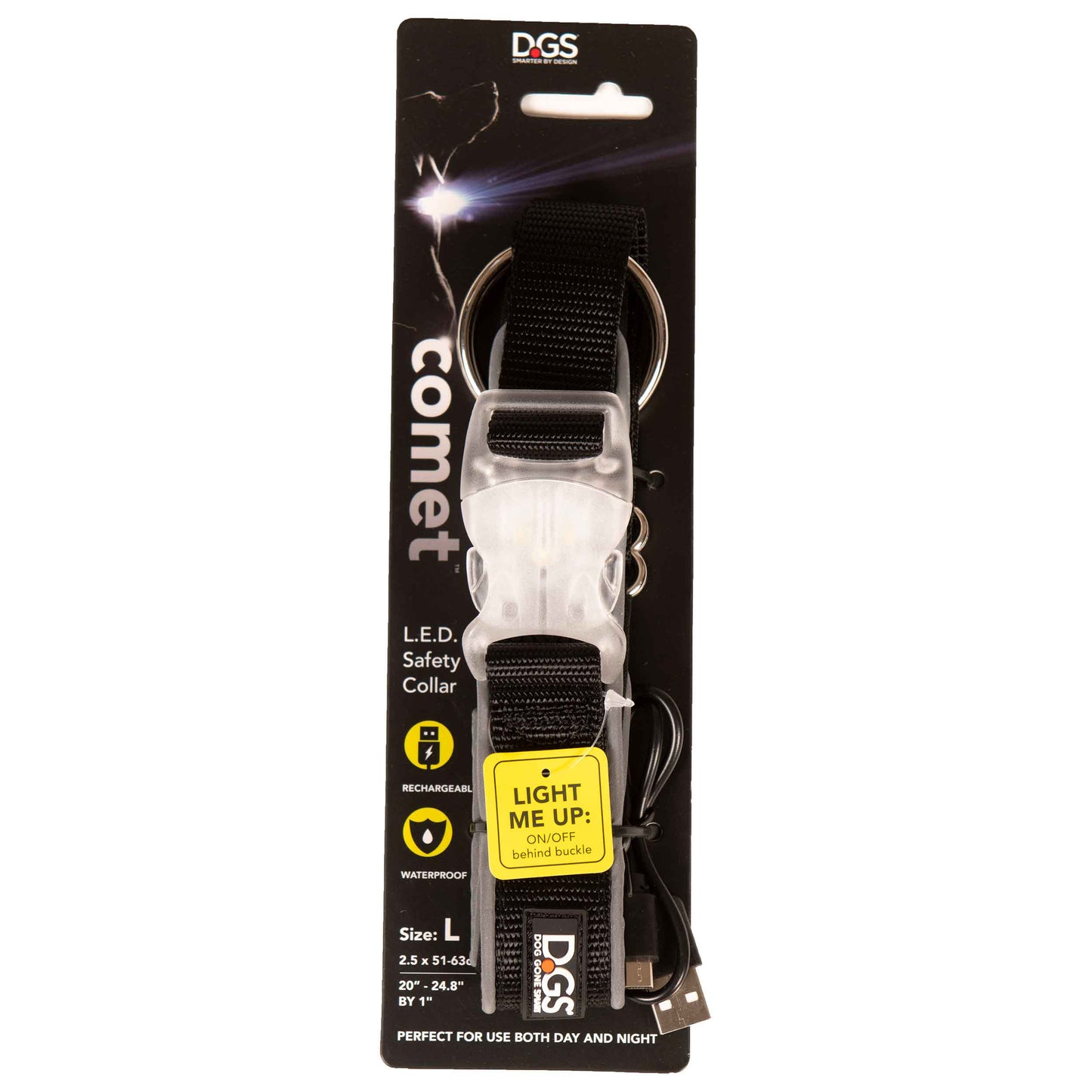 DGS Comet Rechargeable Light Up Dog Collar Large Black