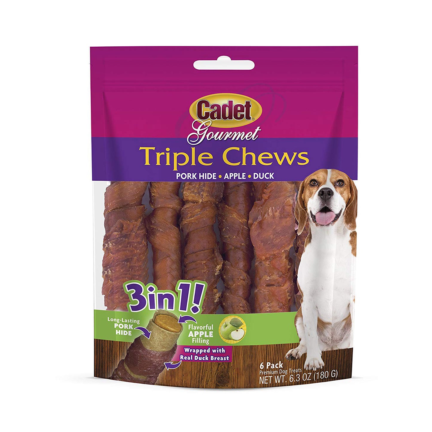 Cadet Triple Chew Treat Duck and Apple 6 pack