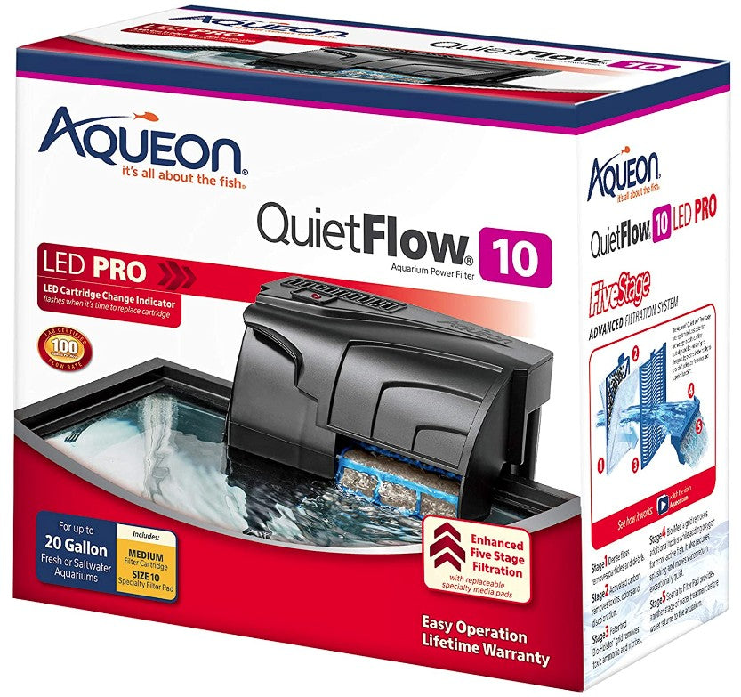 Aqueon QuietFlow LED Pro Aquarium Power Filter, 10 gal