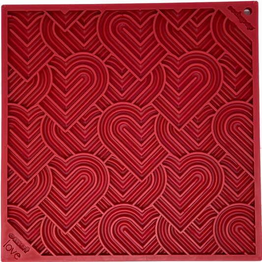 Heart Design "Love" eMat Enrichment Lick Mat, Large, Red