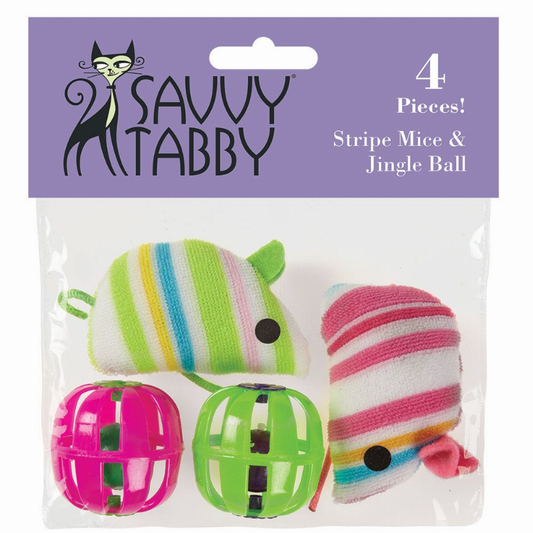 ST Stripe Mice & Jingle Ball 4Pk