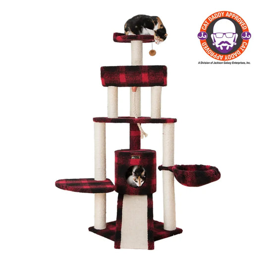 Armarkat Real Wood Spacious Thick Fur Cat Tower W Lounge, Red