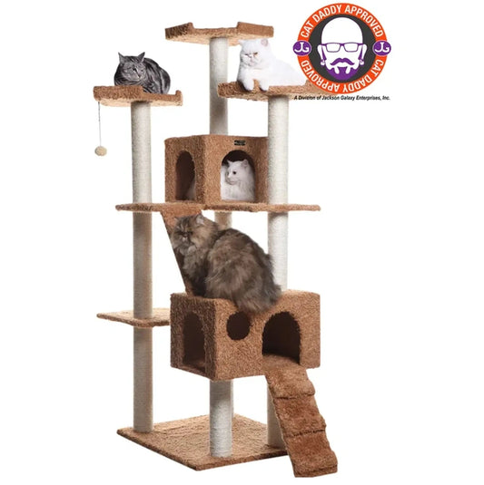 Real Wood 74" Multi-Level Cat Tree Large Cat Play Furniture