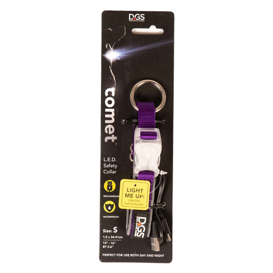 DGS Comet Rechargeable Light Up Dog Collar Small Purple