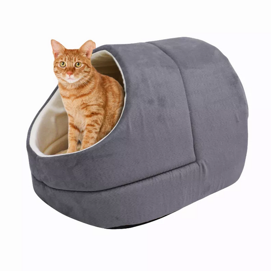 GOOPAWS Cat Cave for Cat and Warming Burrow Cat Bed, Grey, 18" x 14" x12"